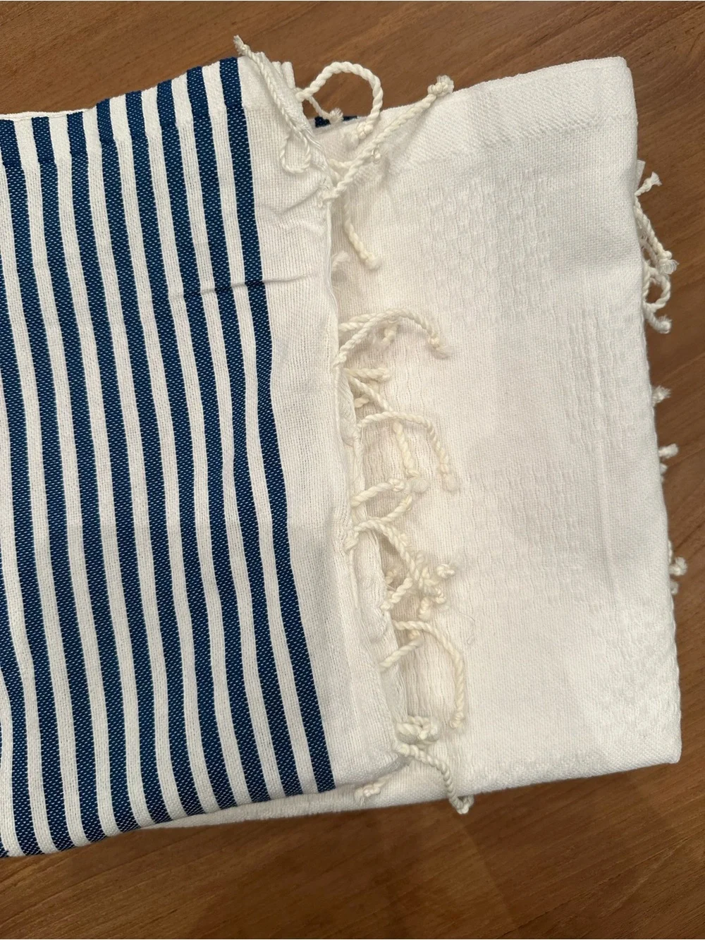 Set of 2 White Turkish Towels with Navy Stripe